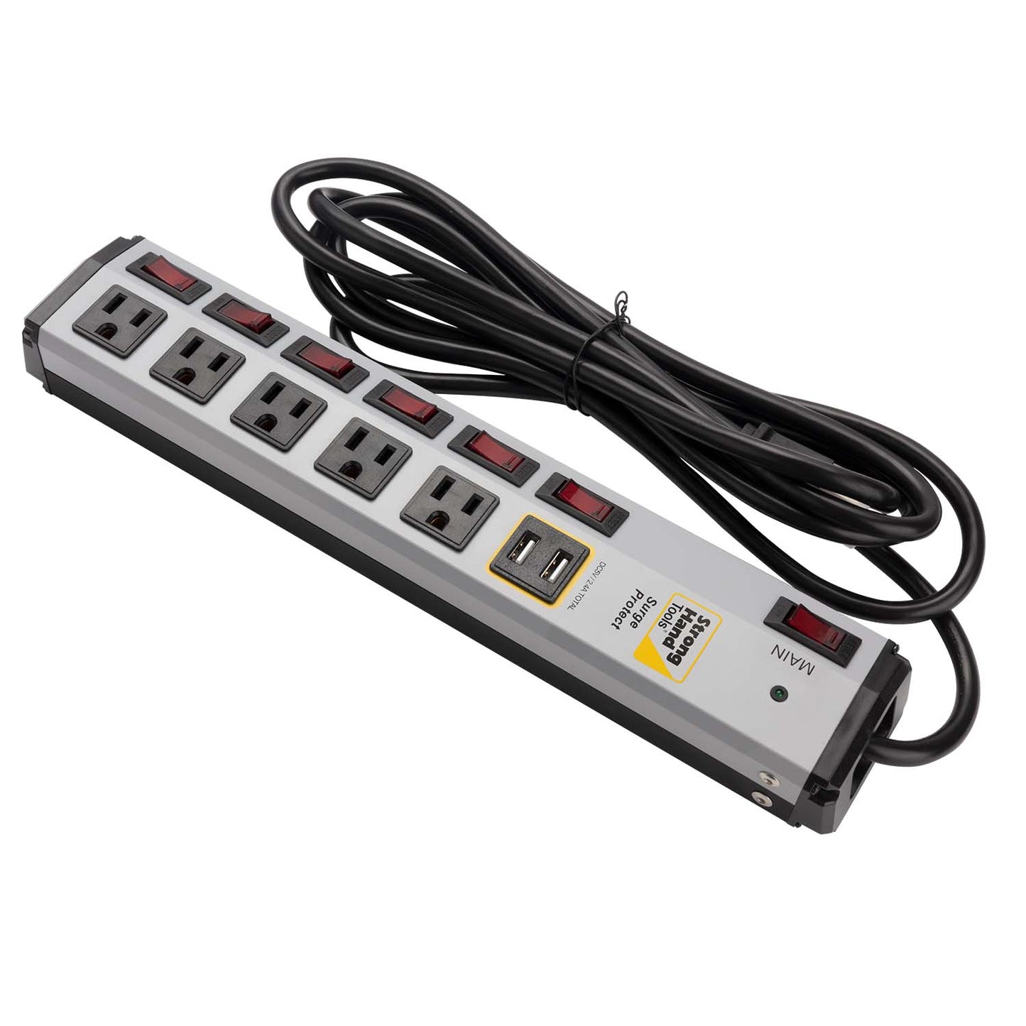 Surge Protector Power Strip w/ USB Port, Metal Case, 10' Cable